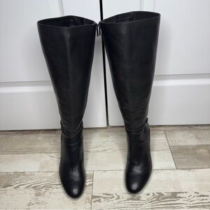 Antonio Melani Black Leather Knee-High Boots Heels Women’s 9M